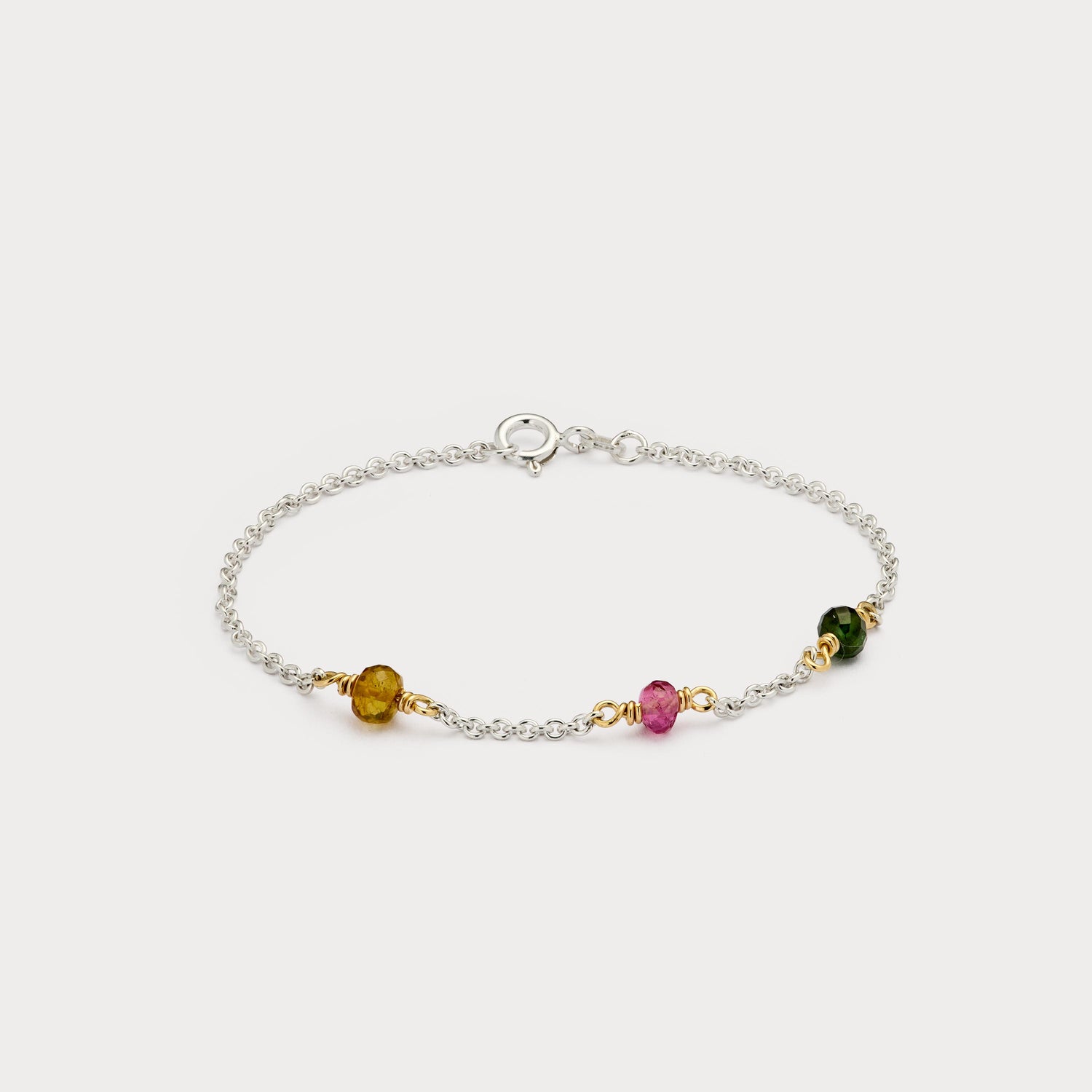 Armbånd - Three Gems sølv med 18 kt guld viklinger