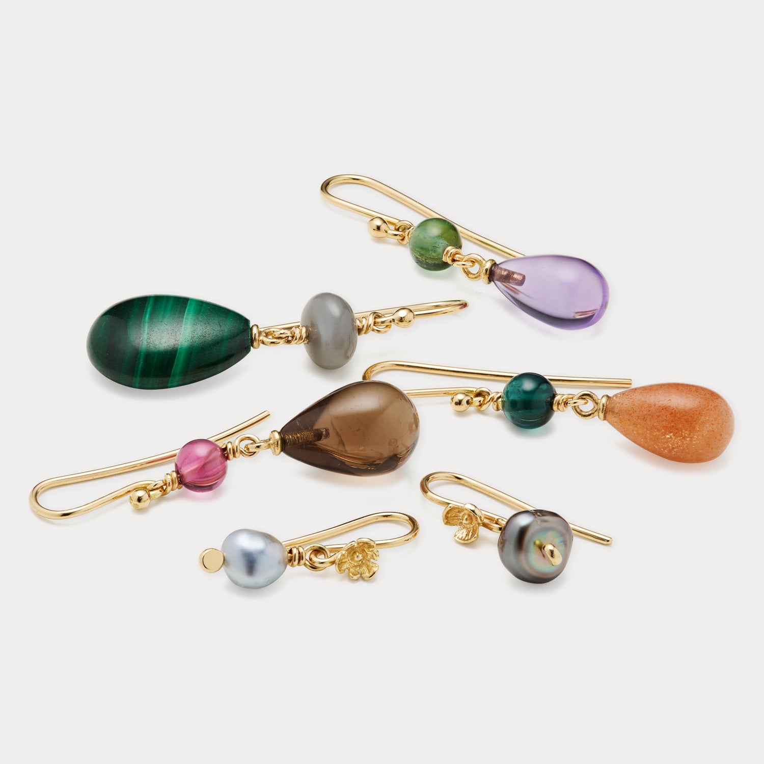 Bolcheøreringe - Røgkvarts & Turmalin