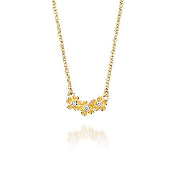 Blomster halskæde i guld med diamanter
