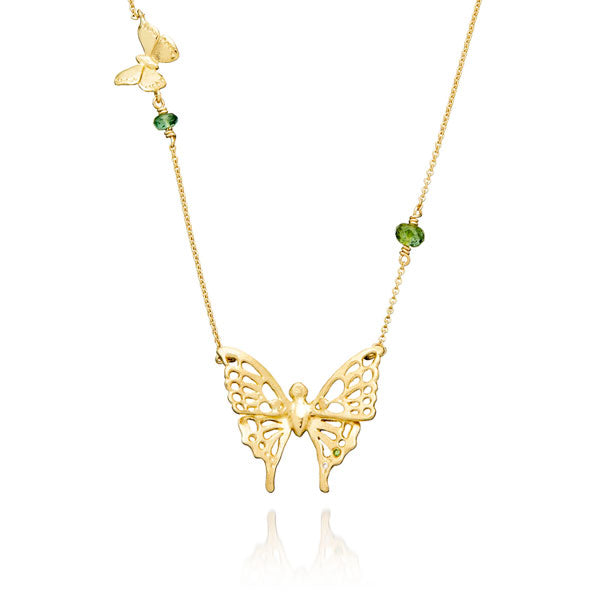 Kæde - Lace sommerfugl med turmaliner 18 kt guld