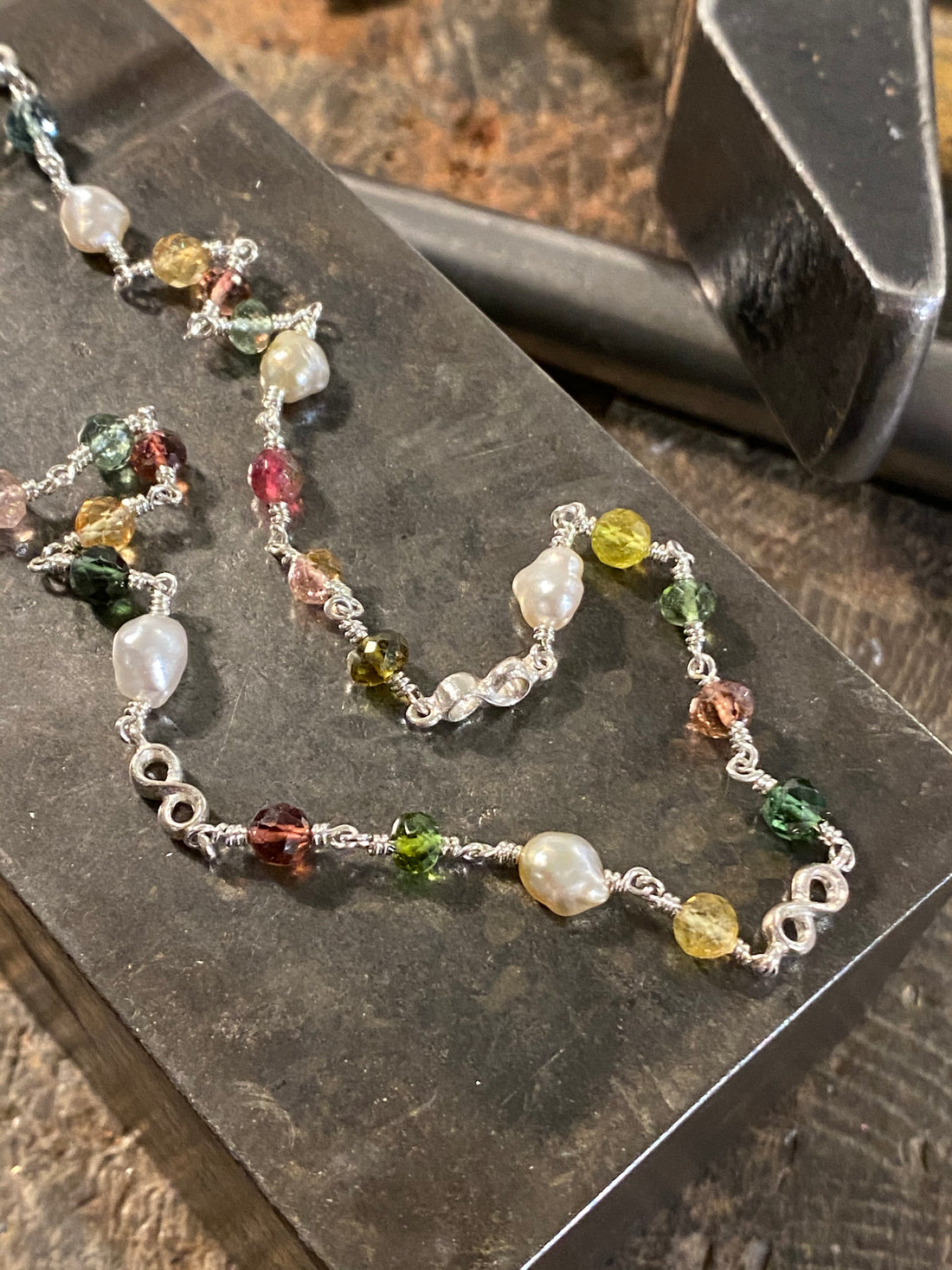 Kæde - Turmaliner og akoya perler