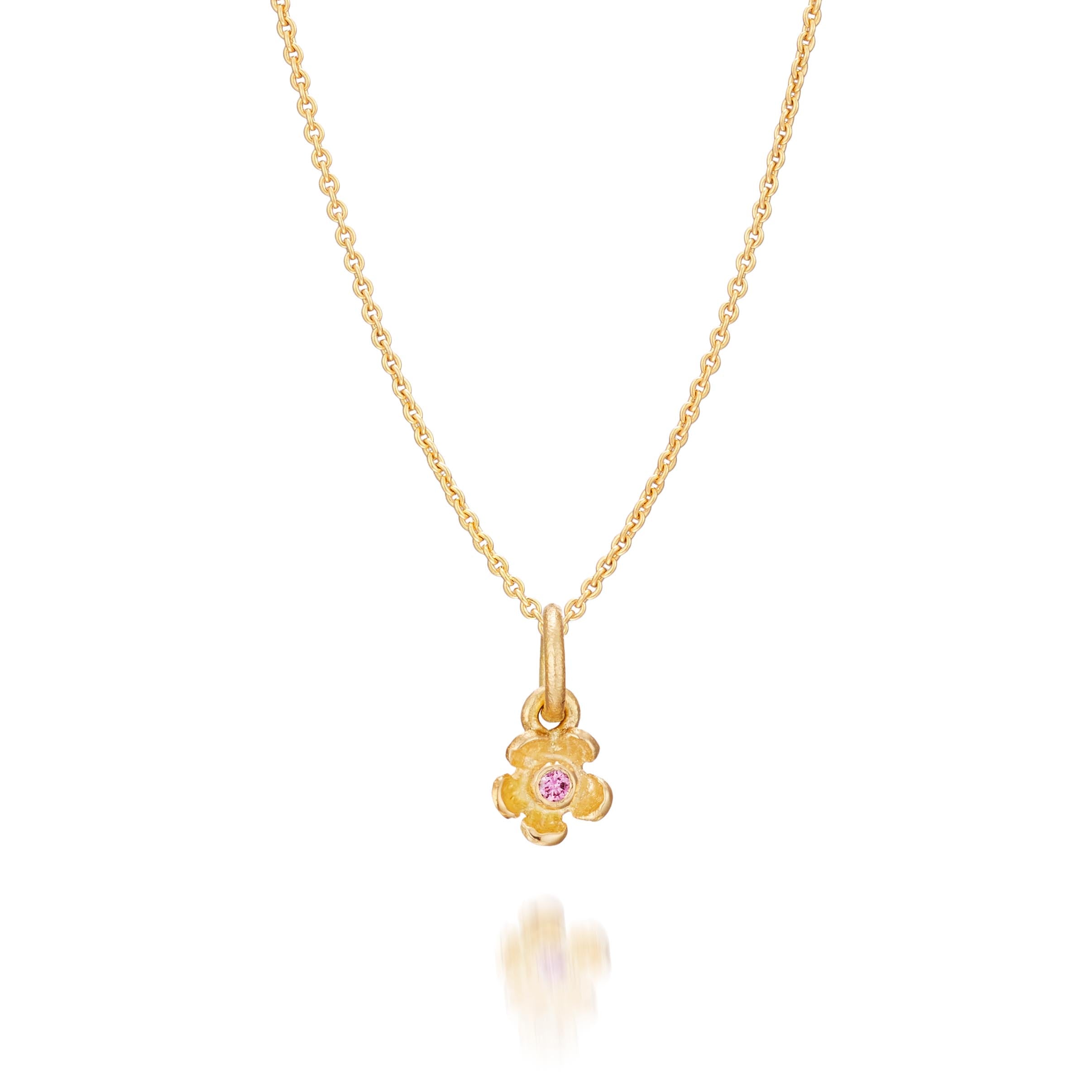Vedhæng - Blomst 18 kt guld baby pink brillant