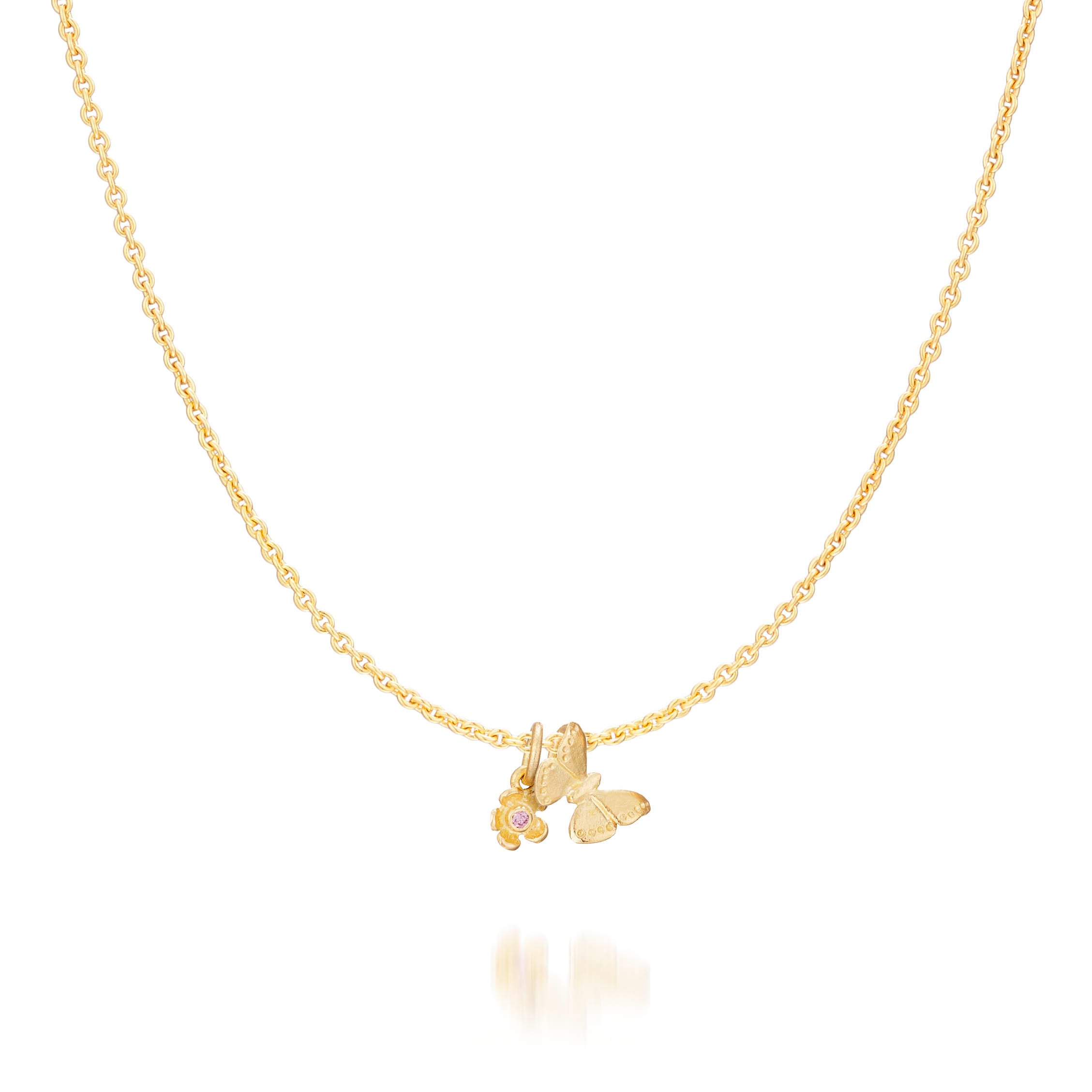 Vedhæng - Blomst 18 kt guld baby pink brillant