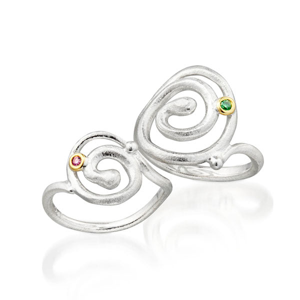 Spiralringe i sølv med diamanter