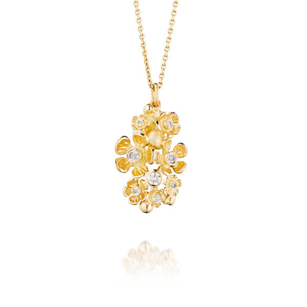 blomsterklase i guld med diamanter