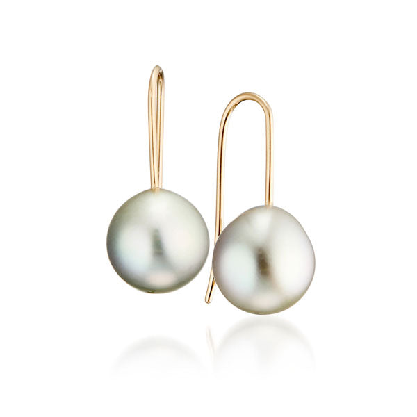 Grønne tahitiperle øreringe med guld bøjle