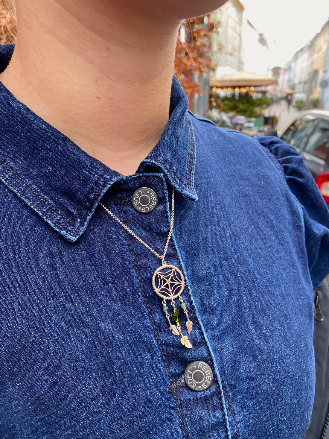 Vedhæng - Stor drømmefanger med turmaliner