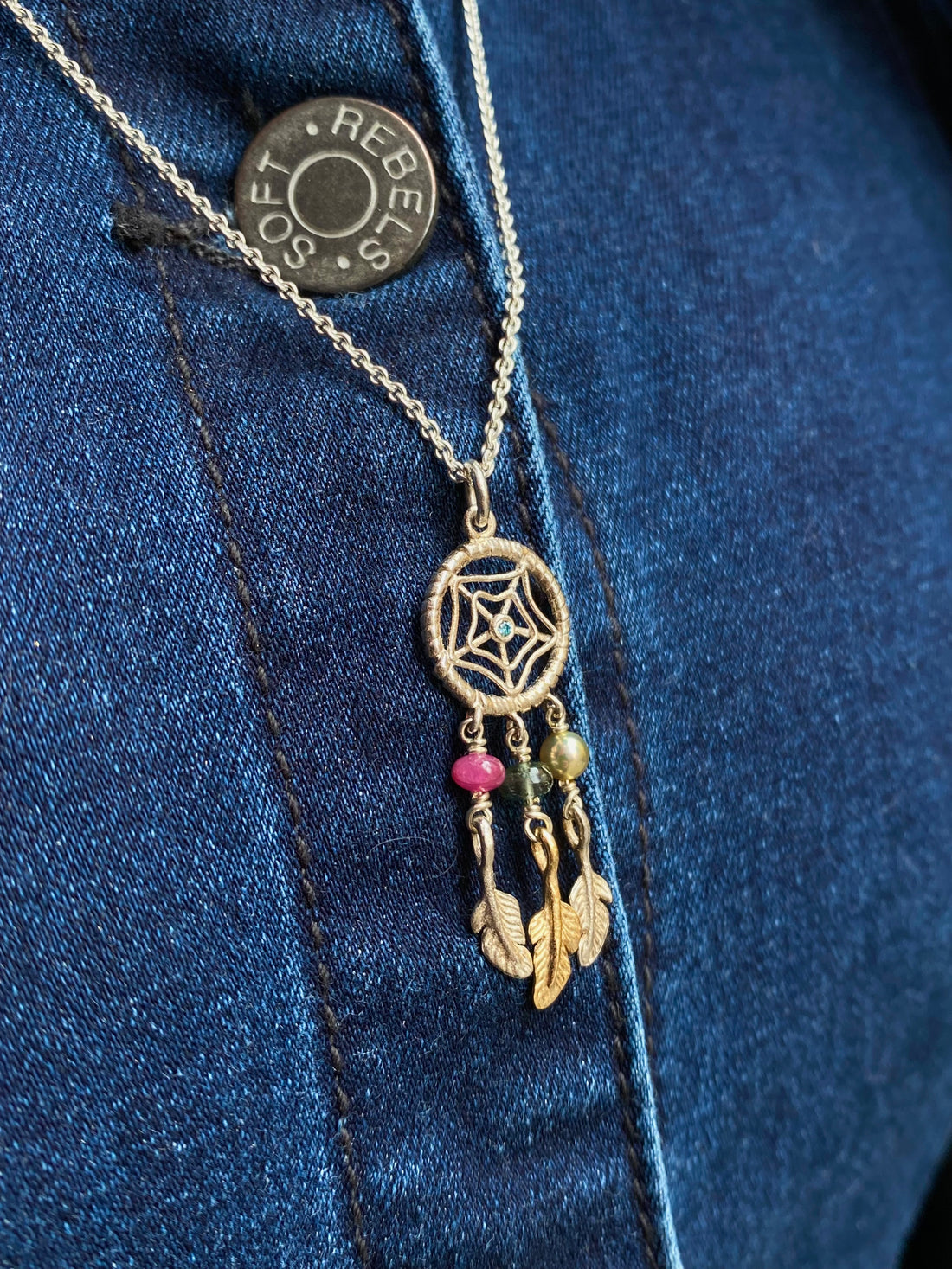 Vedhæng - Drømmefanger med turmalin og akoya