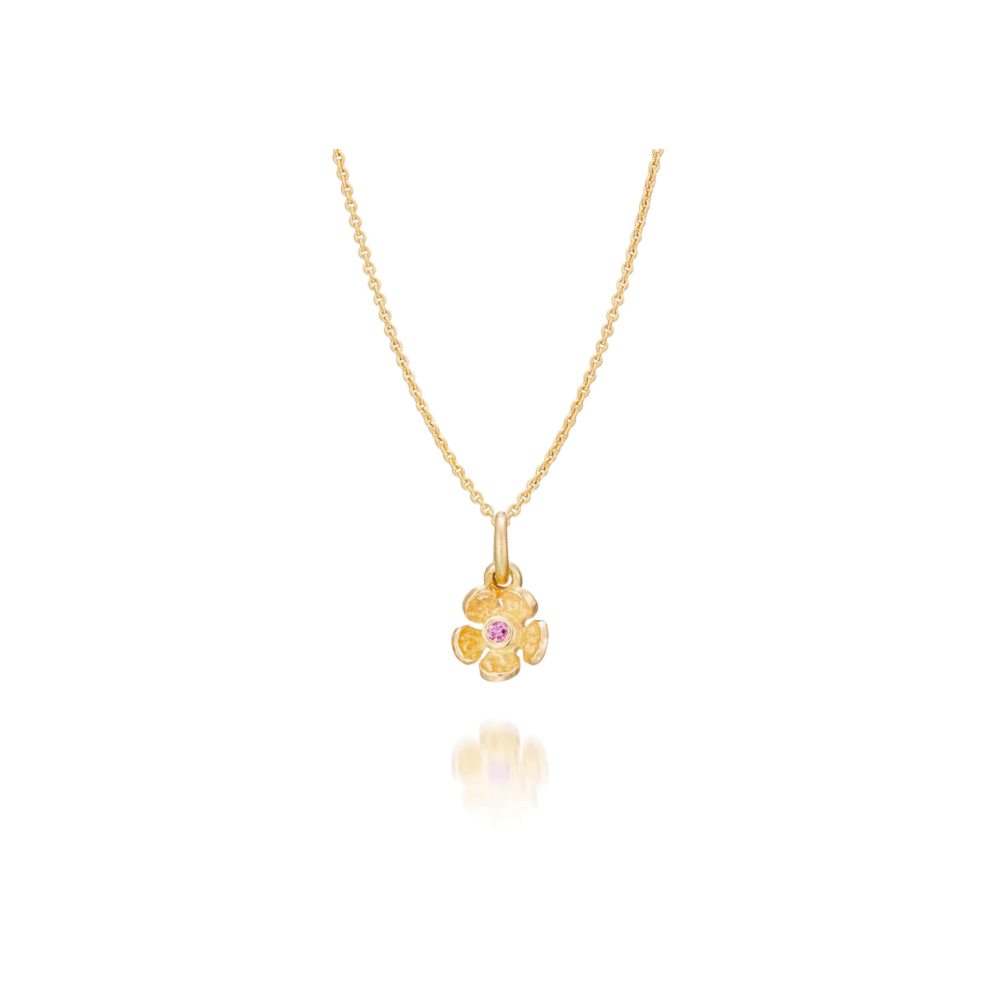 Vedhæng - Blomst 18 kt guld baby pink brillant