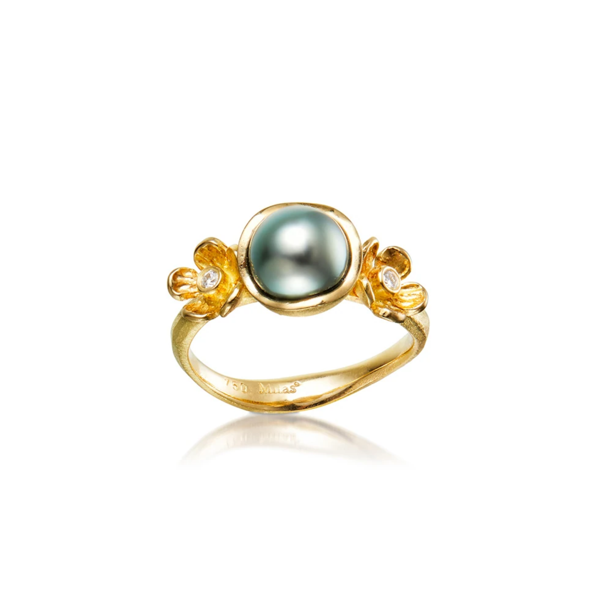 Ring - med tahitiperle og blomster