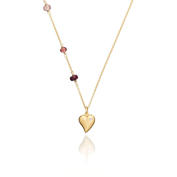 Three gems guldkæde med pink ædelsten