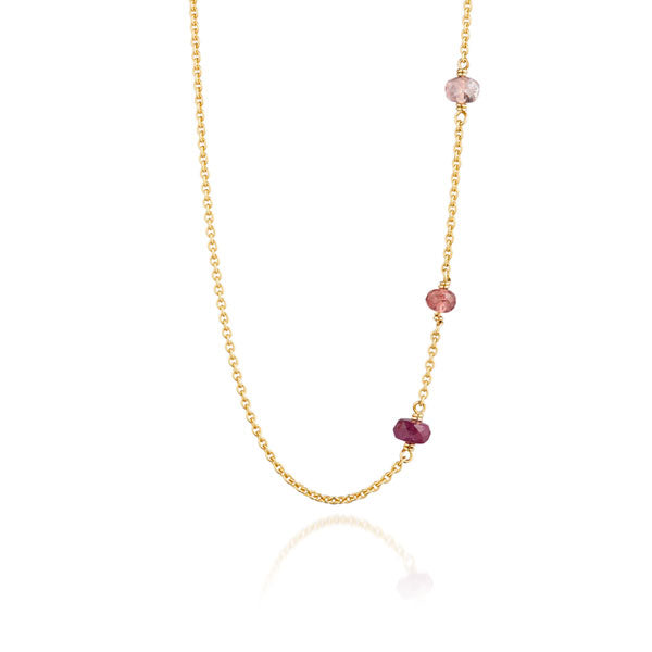 Three gems guldkæde med pink ædelsten