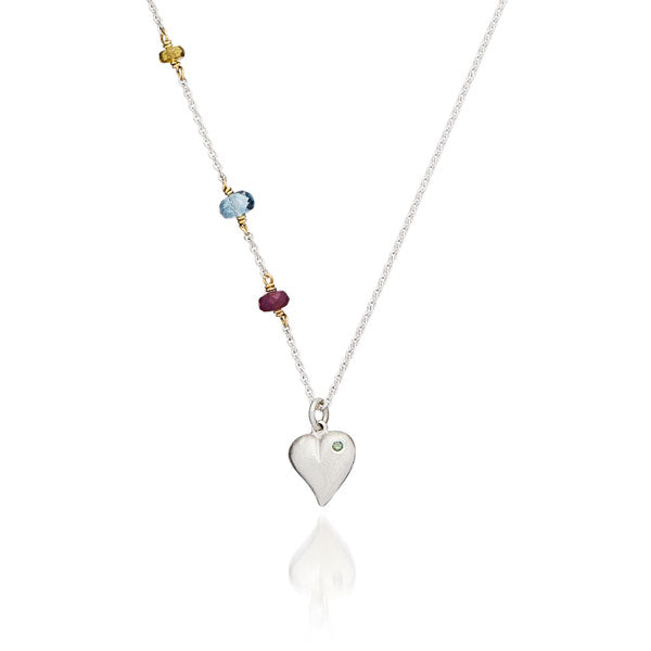 Three gems sølv halskæde med guld og mixede ædelsten