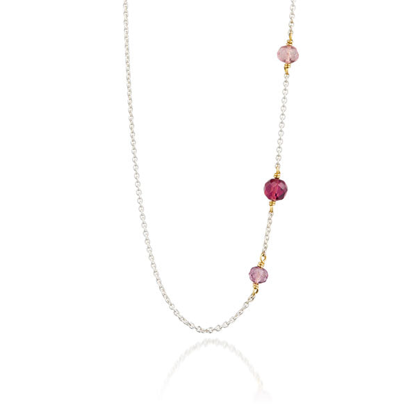 Kæde - Three gems sølv med 18 kt guld viklinger