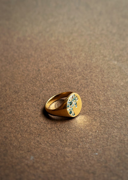 Signetring - Paveret med blå diamanter