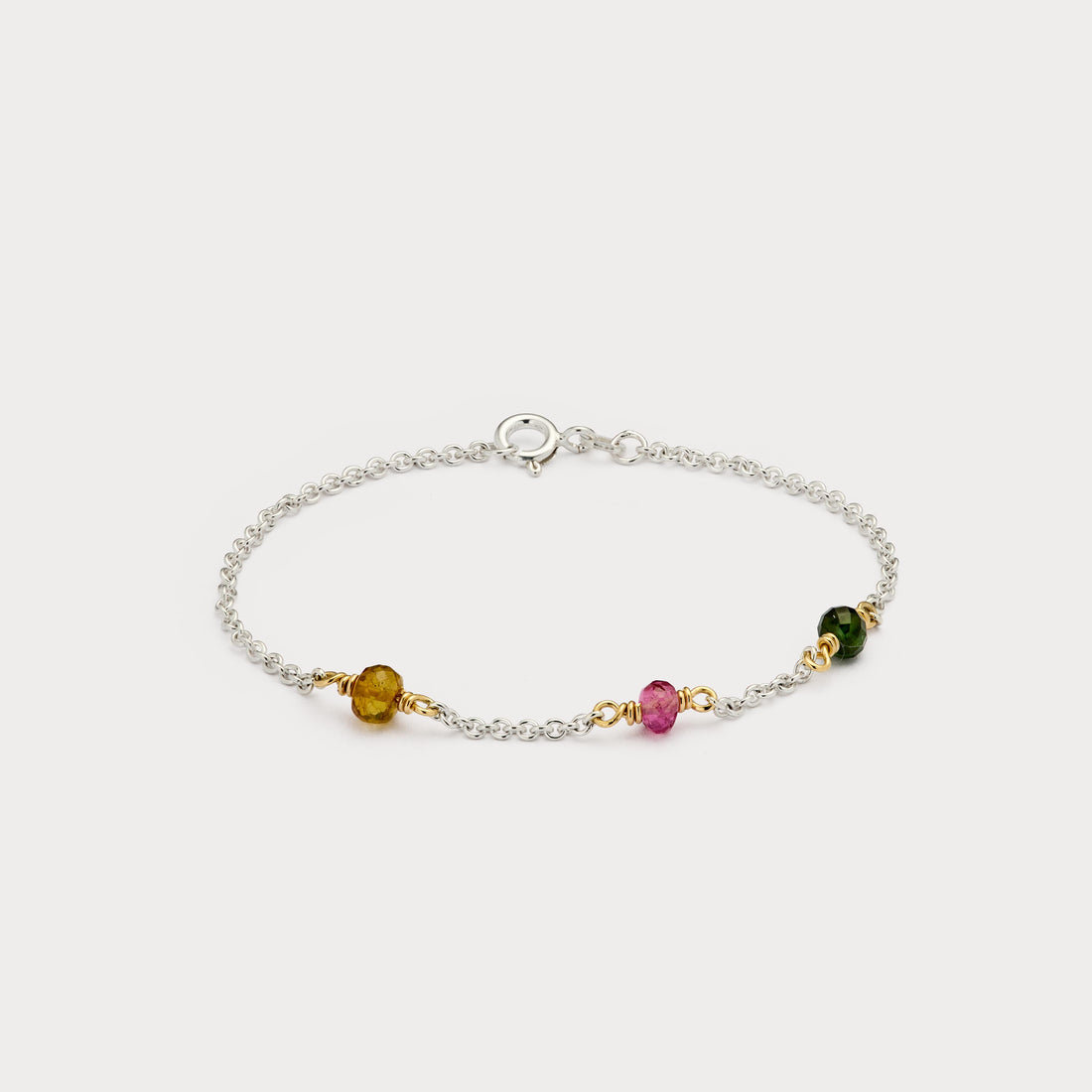 Armbånd - Three Gems sølv med 18 kt guld viklinger