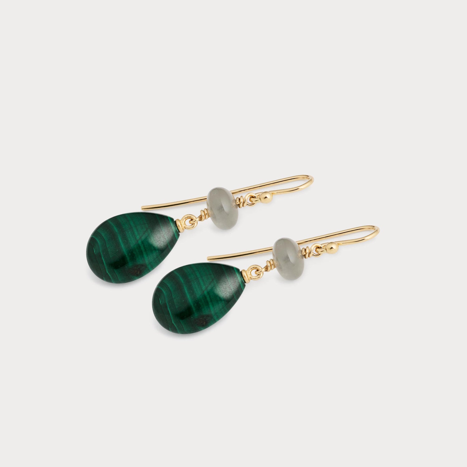 Bolcheøreringe - Malachit &amp; Månesten