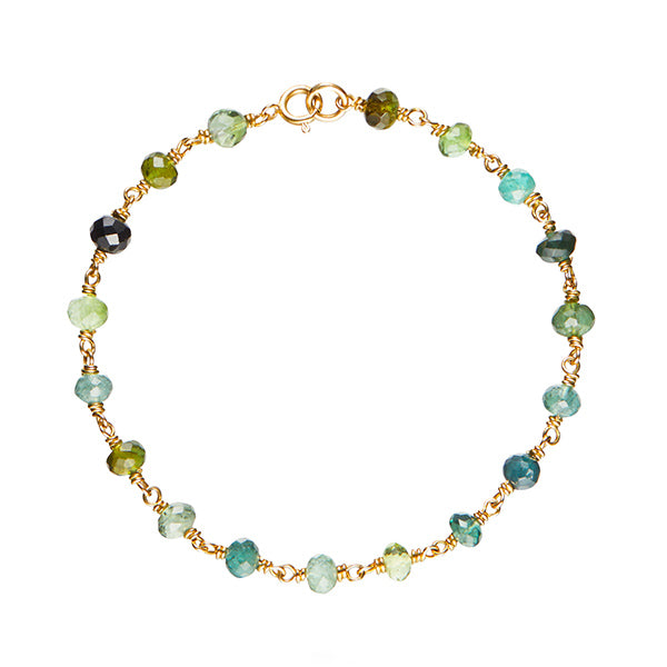 Armbånd i guld med grønne turmaliner