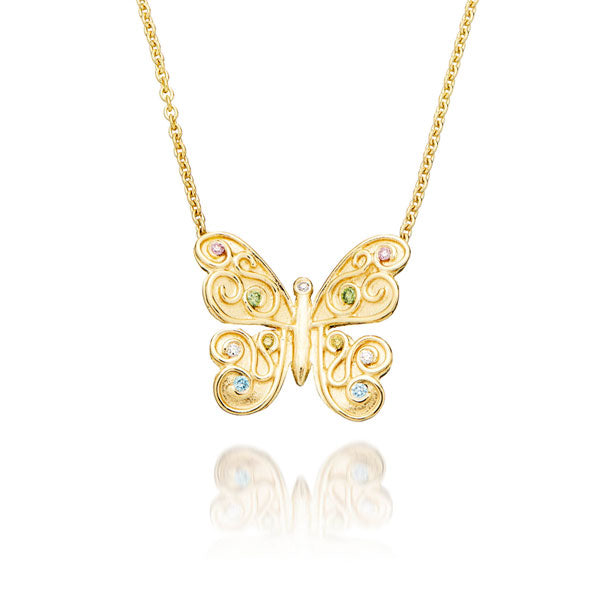 Halskæde med Mariposa Snirkel sommerfugl i guld