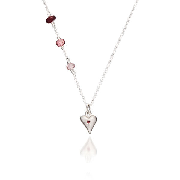 Three gems sølv halskæde med pink ædelsten og hjerte