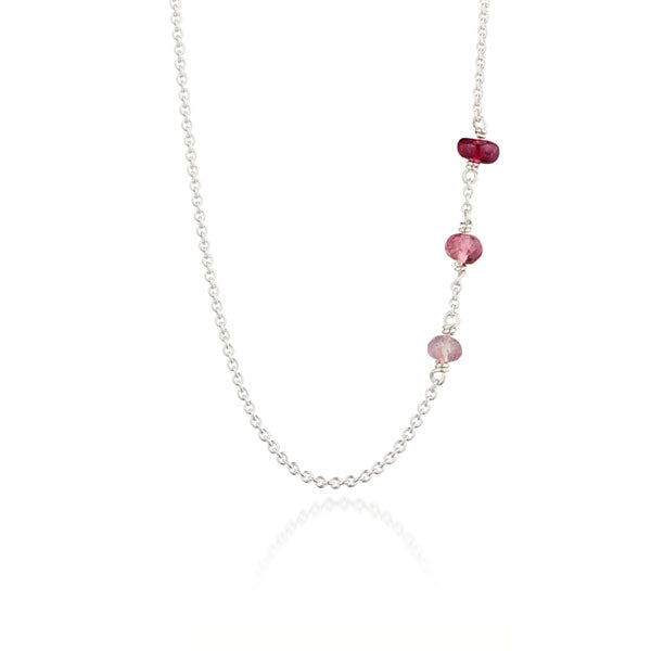 Three gems sølv halskæde med pink ædelsten
