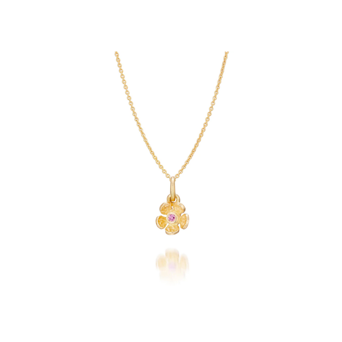 Vedhæng - Blomst 18 kt guld baby pink brillant