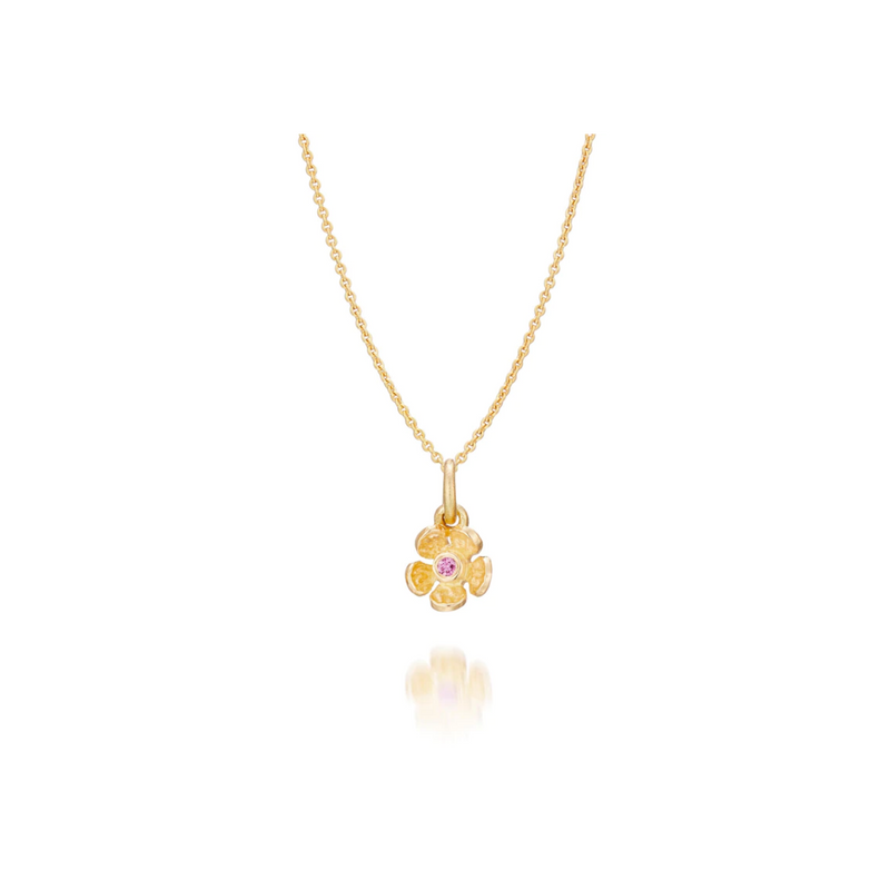 Vedhæng - Blomst 18 kt guld baby pink brillant