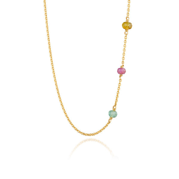 Three gems guldkæde med mixede ædelsten
