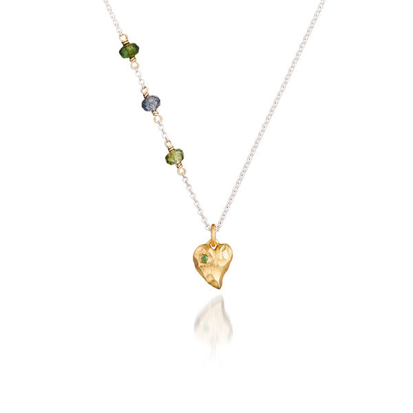 Three gems halskæde med guld og grønne ædelsten